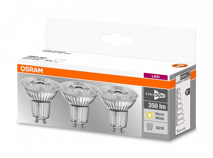 Set 3 becuri PAR16 LED 4.3W 350lm 2700K GU10 Osram 4058075818392 [2]