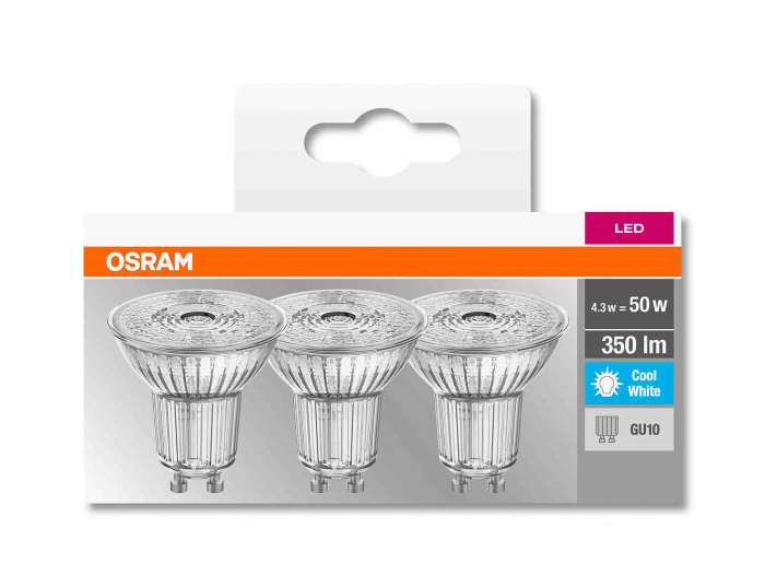 Set 3 becuri PAR16 LED 4.3W 350lm 4000K GU10 Osram 4058075818415 [2]