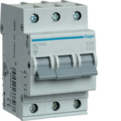 Siguranta automata 10A 3P Curba C 4,5ka Hager MY310 [1]