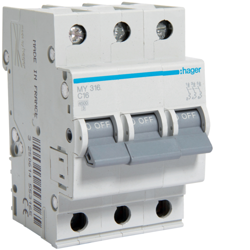 Siguranta automata 16A 3P Curba C 4,5ka Hager MY316 [1]