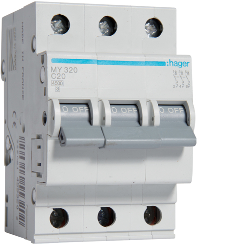 Siguranta automata 20A 3P Curba C 4,5ka Hager MY320 [1]