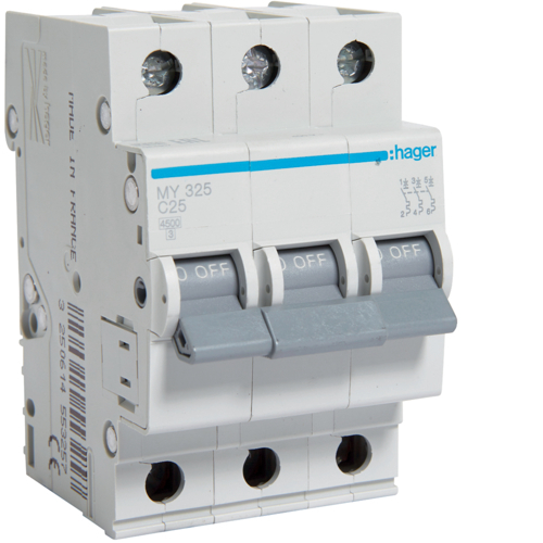 Siguranta automata 25A 3P Curba C 4,5ka Hager MY325 [1]