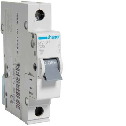 Siguranta automata 32A 1P Curba C 4,5ka Hager MY132 [1]