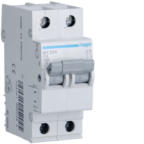 Siguranta automata 4A 2P Curba C 4,5ka Hager MY204 [1]