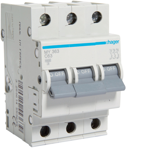 Siguranta automata 63A 3P Curba C 4,5ka Hager MY363 [1]