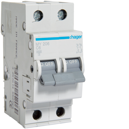 Siguranta automata 6A 2P Curba C 4,5ka Hager MY206 [1]