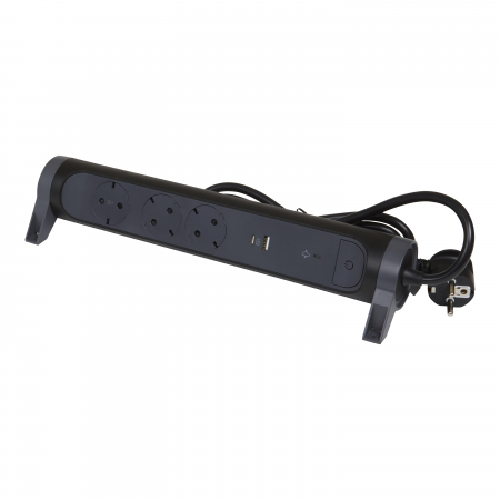 Prelungitoare si derulatoare - Bloc multipriza mobil rotativ 3x2P+T SPD-Supratensiune USB A+C si intrerupator Legrand 694512