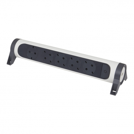 Prelungitoare si derulatoare - Bloc multipriza mobil rotativ 5x2P+T cu intrerupator alb-negru Legrand 694546