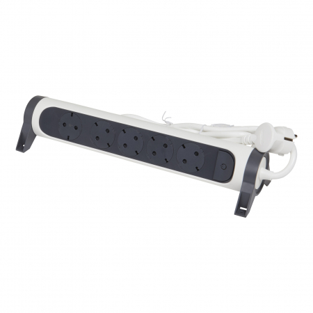 Accesorii - Bloc multipriza mobil rotativ 5x2P+T cu intrerupator cablu 5m alb-negru Legrand 694542