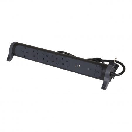 Prelungitoare si derulatoare - Bloc multipriza mobil rotativ 5x2P+T SPD-Supratensiune USB A+C si intrerupator Legrand 694514