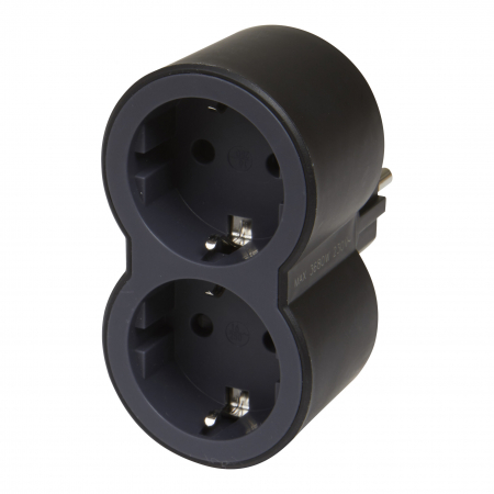 Prelungitoare si derulatoare - Bloc priza dubla standard 2P+T 16A neagra Legrand 694517