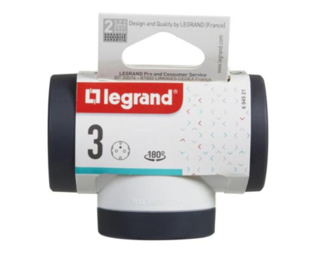 Bloc priza tripla iesire laterala rotativ 2P+T 16A alb-negru Legrand 694521 [1]