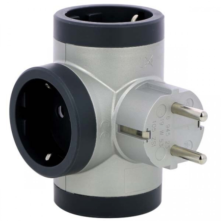 Prelungitoare si derulatoare - Bloc priza tripla iesire laterala standard 2P+T 16A aluminiu-gri inchis Legrand 694523