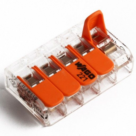 Distributie si comanda electrica - Clema conector pentru toate tipurile de conductori 5x max 4mm Wago 221-415