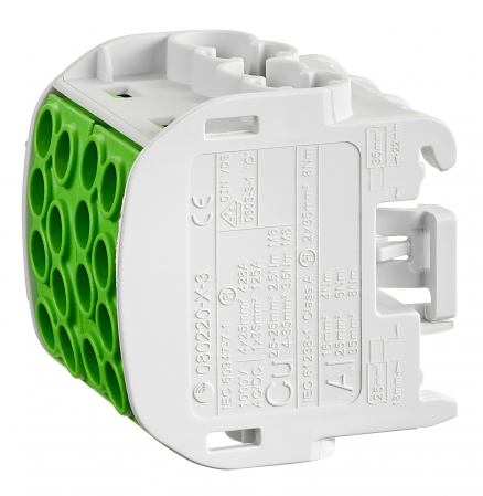 Clema de derivatie Cu-Al 35mmp 4 intrari - 4 iesiri galben/verde Schrack IKA26232 [1]