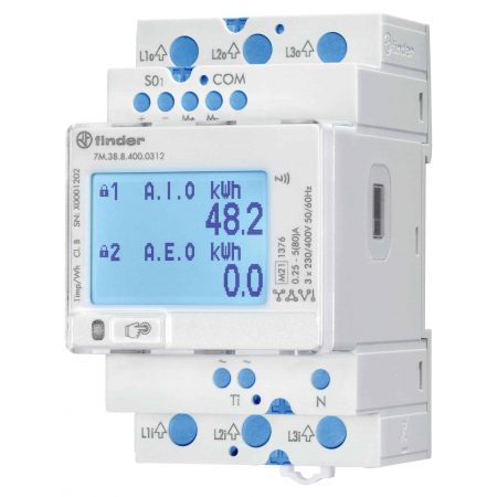 Tablouri electrice - Contor trifazic activ reactiv digital direct 80A 3M Finder 7M3884000312