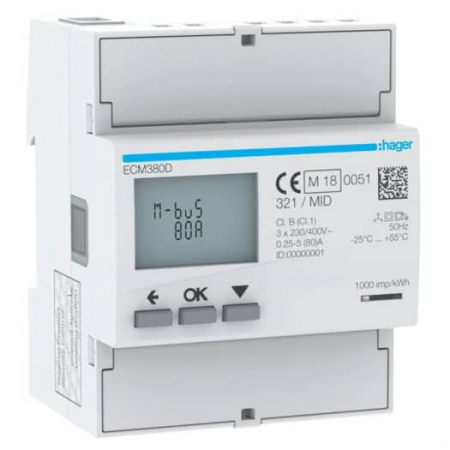 Contoare energie electrica - Contor trifazic digital direct 80A MBUS MID 4M Hager ECM380D