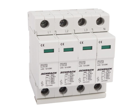 Distributie si comanda electrica - Descarcator complet T1+T2/BC 4P, TNS,12,5 kA/280V-Seria UAS Schrack IS210449