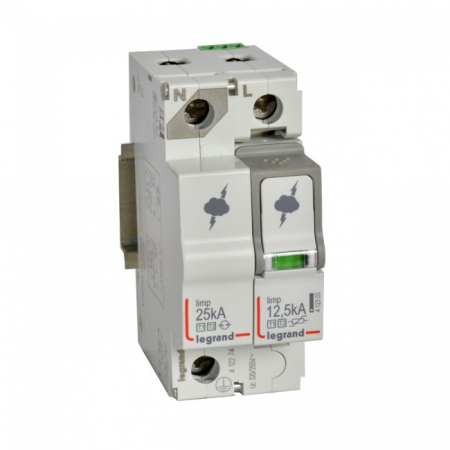 Distributie si comanda electrica - Descarcator supratensiune SPD T1+T2 12,5kA 1P+N stanga Legrand 412274