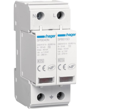 Toate produsele - Descarcator supratensiune T2 TNS/TT 2P 15kA Hager SPB215D