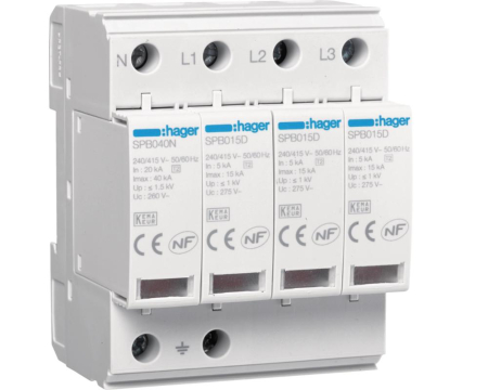 Toate produsele - Descarcator supratensiune T2 TNS/TT 4P 15kA Hager SPB415D