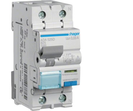 Distributie si comanda electrica - Diferential 25A RCBO 1P+N 30mA 10Ka B tip A Hager ADA525D
