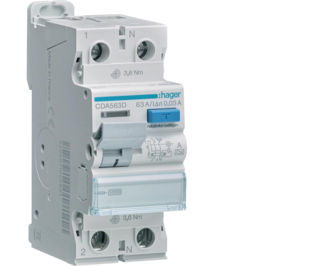 Distributie si comanda electrica - Diferential 63A RCCB 1P+N 30mA 10Ka tip A Hager CDA563D