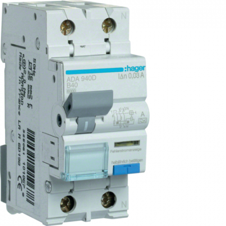 Protectie Diferentiala - Diferenţial RCBO 40A 1P+N 30mA 6Ka B tip A Hager ADA940D