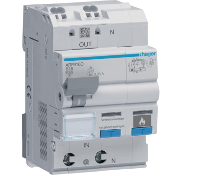 Protectie Diferentiala - Diferential RCBO+AFDD 1P+N 16A B 30mA 6KA tip A Hager ARF916D