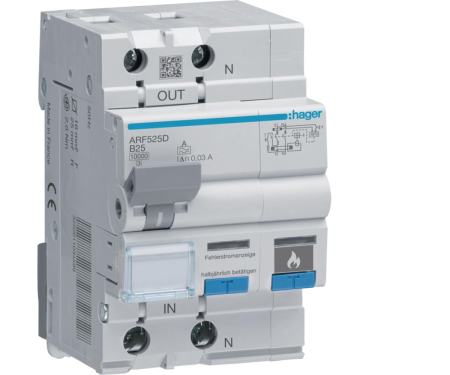 Distributie si comanda electrica - Diferential RCBO+AFDD 1P+N 25A B 30mA 10KA tip A Hager ARF525D
