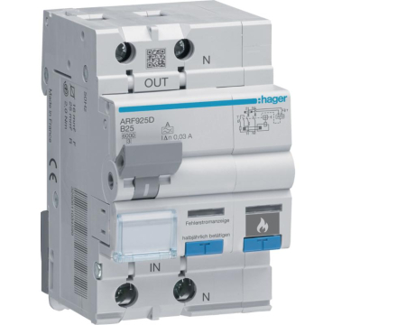 Protectie Diferentiala - Diferential RCBO+AFDD 1P+N 25A B 30mA 6KA tip A Hager ARF925D
