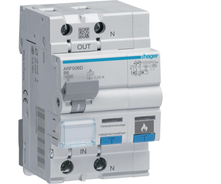 Distributie si comanda electrica - Diferential RCBO+AFDD 1P+N 6A B 30mA 10KA tip A Hager ARF506D