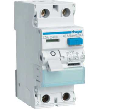 Sigurante automate - Diferenţial RCCB 40A 1P+N 30mA 6Ka tip A Hager CDA240D