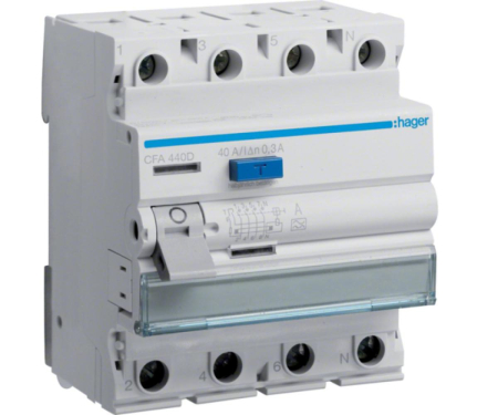 Distributie si comanda electrica - Diferenţial RCCB 40A 3P+N 300mA 6Ka tip A Hager CFA440D