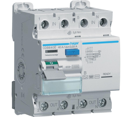Distributie si comanda electrica - Diferenţial RCCB 40A 3P+N 30mA 10Ka tip B Hager CDB640E
