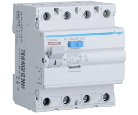 Distributie si comanda electrica - Diferential RCCB 63A 4P 100mA 6Ka tip A selectiv Hager CN463J