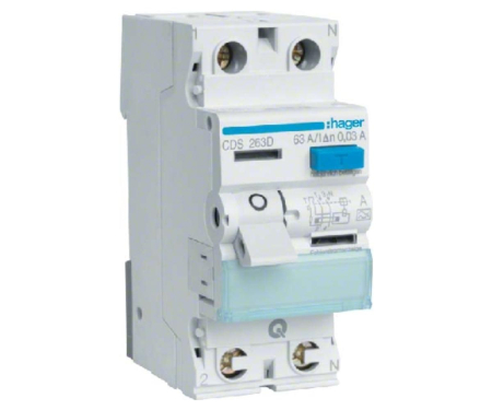 Distributie si comanda electrica - Diferenţial RCCB QC 63A 1P+N 30mA 6Ka tip A Hager CDS263D