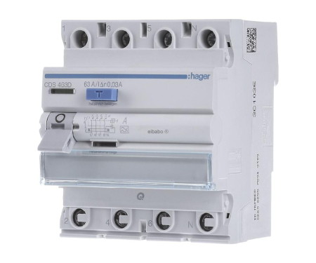 Distributie si comanda electrica - Diferenţial RCCB QC 63A 3P+N 30mA 6Ka tip A Hager CDS463D