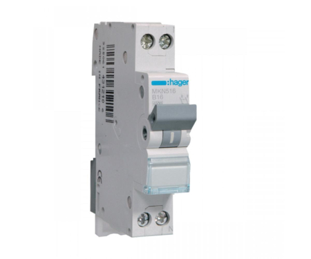 Distributie si comanda electrica - Disjunctor MCB 16A 1P+N 6kA curba B Hager MKN516