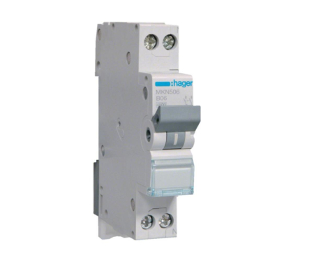 Distributie si comanda electrica - Disjunctor MCB 6A 1P+N 6kA curba B Hager MKN506