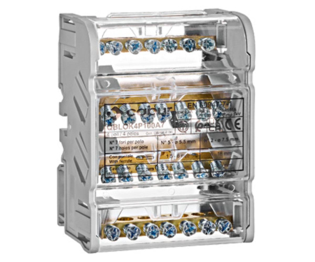 Distributie si comanda electrica - Distribuitor 4P 100A, per pol: 2x25mm/5x6mm Schrack IKBC4016
