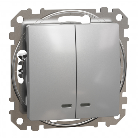 Schneider Sedna Design - Intrerupator dublu cu led albastru Schneider Sedna aluminiu SDD113105L