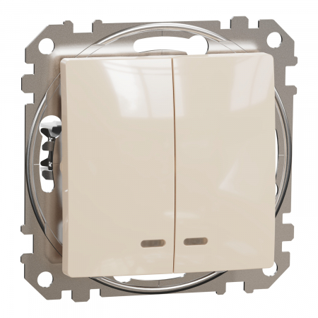 Schneider Sedna Design - Intrerupator dublu cu led albastru Schneider Sedna bej SDD112105L