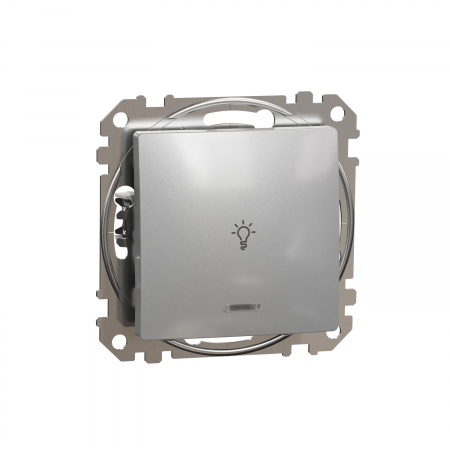 Schneider Sedna Design - Intrerupator revenire simbol lumina cu led albastru Schneider Sedna aluminiu SDD113132L