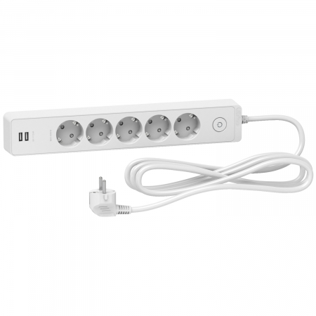 Prelungitoare si derulatoare - Prelungitor 5x2P+E +intrerupator+2USB cablu 3m alb Schneider ST945U3W