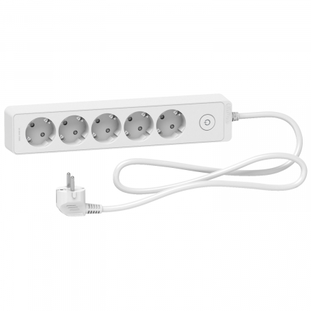 Prelungitoare si derulatoare - Prelungitor 5x2P+E +intrerupator cablu 1,5m alb Schneider ST9451W