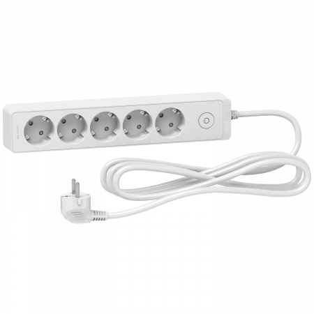 Prelungitoare si derulatoare - Prelungitor 5x2P+E +intrerupator cablu 3m alb Schneider ST9453W