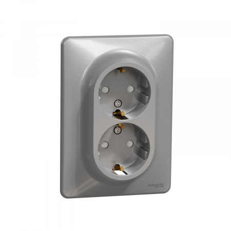 Prize Sedna - Priza dubla schuko cu protectie copii Schneider Sedna aluminiu SDD313221
