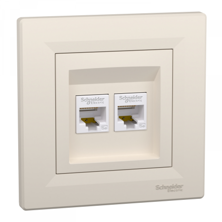 Prize si intrerupatoare - Priza RJ45 dubla UTP CAT5E Schneider Asfora crem EPH4400123