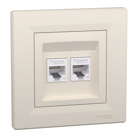 Prize si intrerupatoare - Priza RJ45 dubla UTP CAT6 Schneider Asfora crem EPH4800123